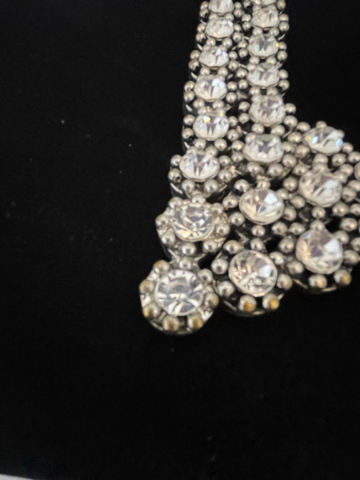 Vintage ALDO Drop “V” Rhinestone Necklace Silver Tone Snake Chain STATEMENT BIB