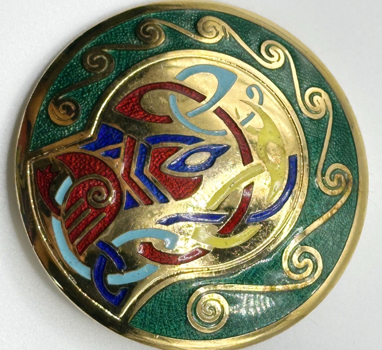 Vintage Book of Kells Tara Ware Brooch Gold Plated Champleve Enamel 2”