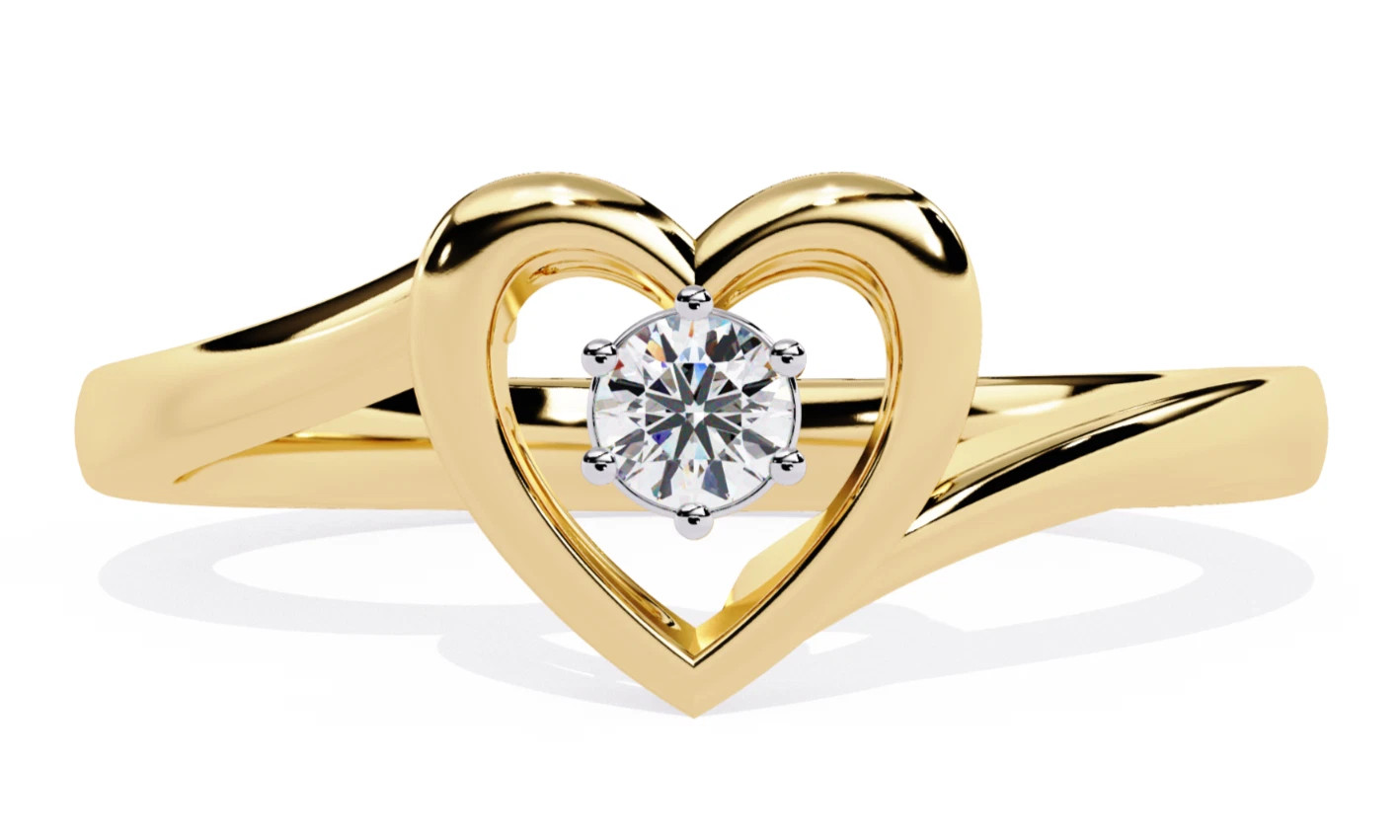 Round Cut 0.10CT White Moissanite Heart Shape Engagement Ring 10K Yellow Gold FN