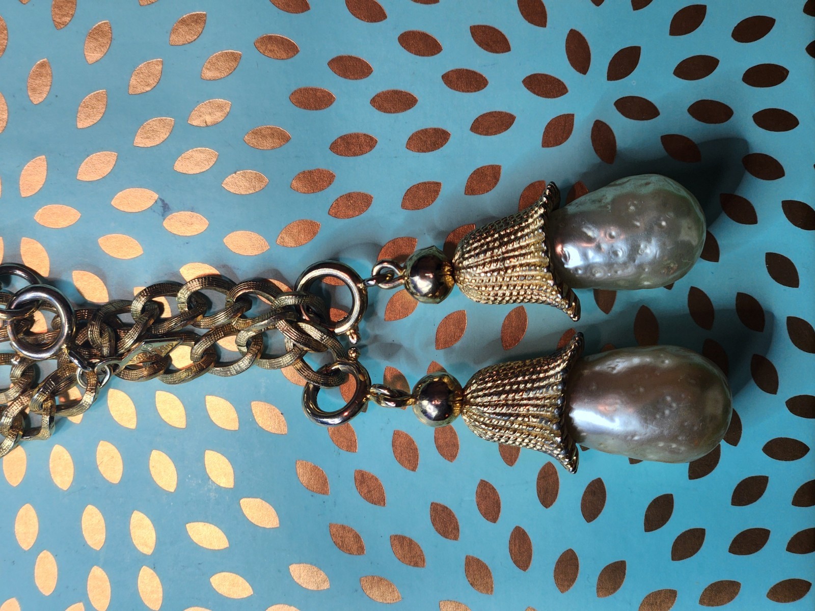 VTG Sarah Cov Parade Baroque Faux Pearls Detachable Pendants gold tone necklace