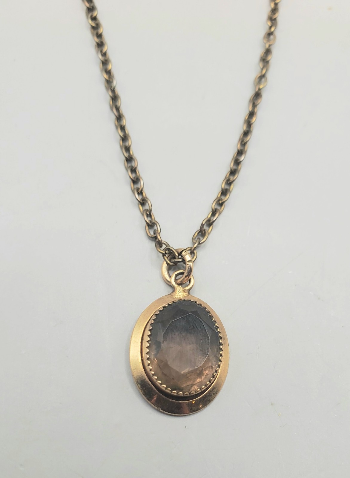 Vtg Estate Pendants: Smokey Quartz TESTED Gemstone W/Chain, Small Green Glass