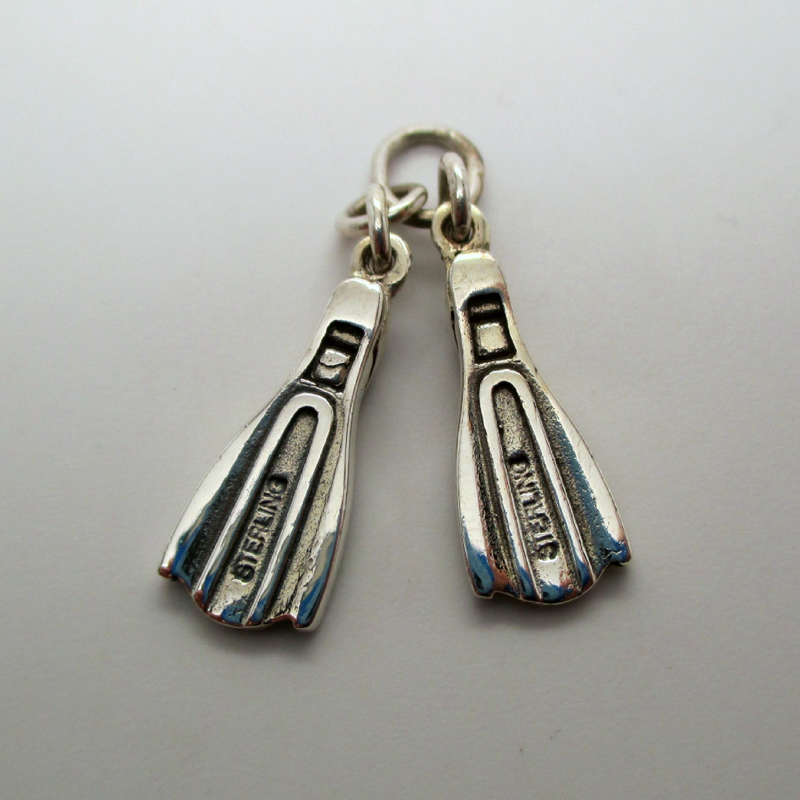 Sterling Silver SWIM FINS Charm for Bracelet PENDANT Scuba Diver Gift CUTE!