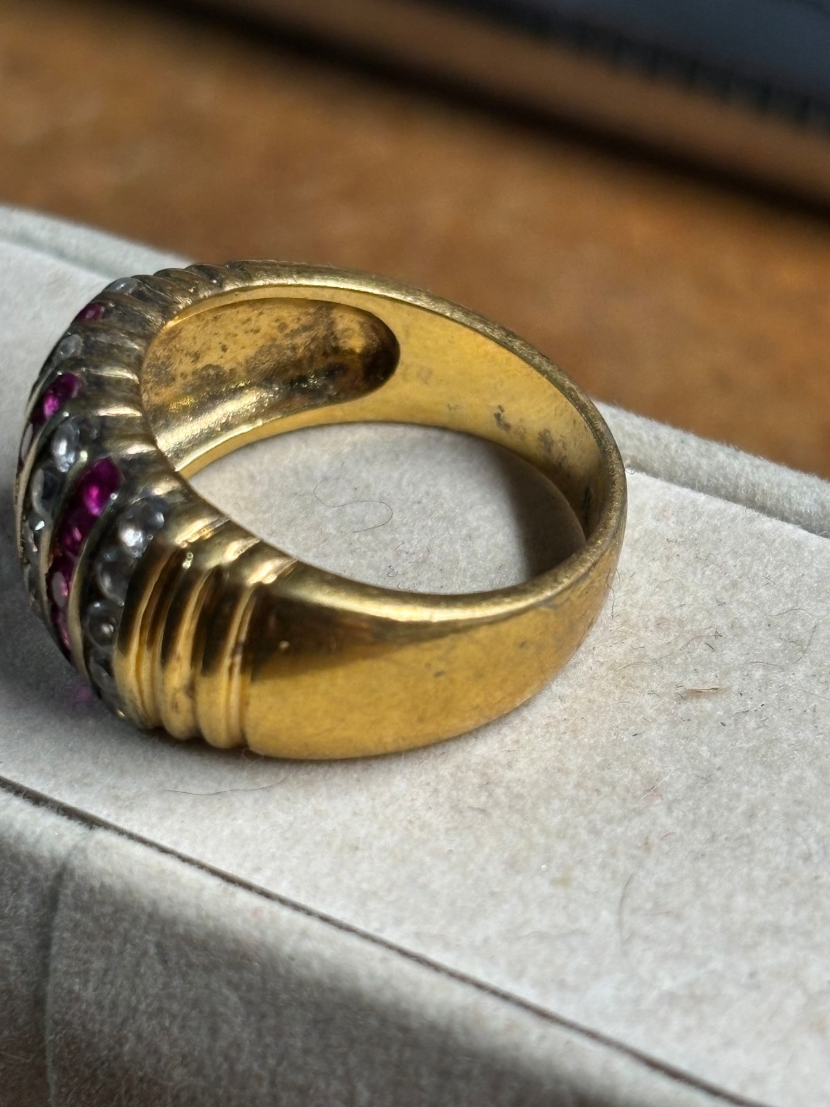 Vtg DBJ DEE BERKLEY Jewelry 925 sterling silver gold RUBY & CZ men’s RING size 8