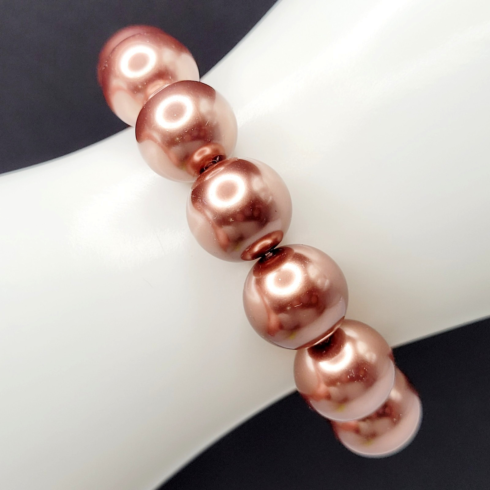 Hematite Chunky Rose Gold Coppery Metallic Hue Round Beaded Stretch Bracelet