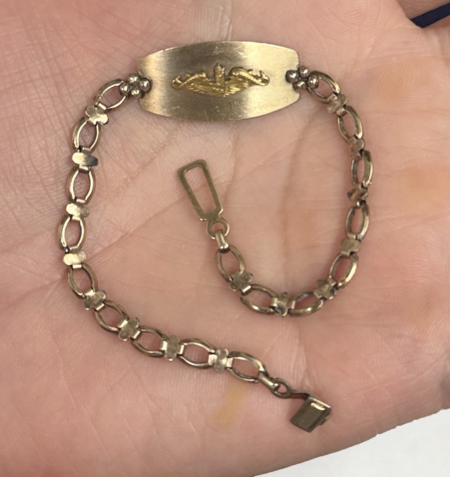 RARE! GOLD FILLED WWII US Navy Officer Submarine Deep Wave Dolphin Gf bracelet