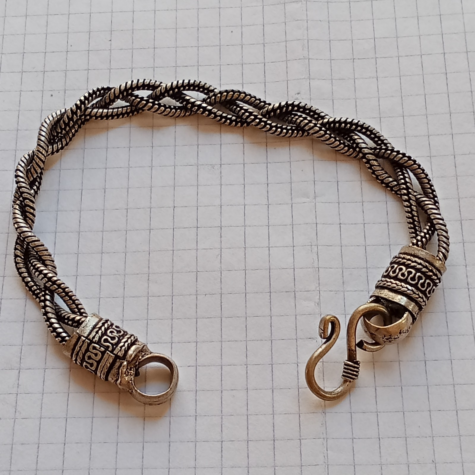 Vintage Silver tone Wheat Byzantine Chain Bracelet w/ Hook Clasp