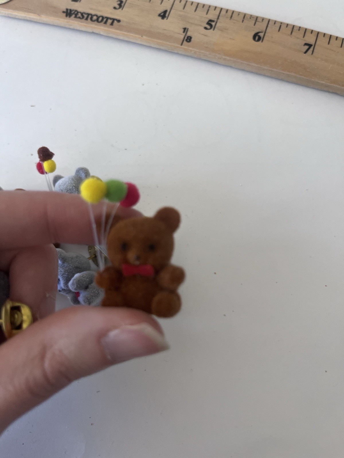 Vintage 1980s flocked teddy bear lapel pin brooch Set Of 10 Birthday Party Theme