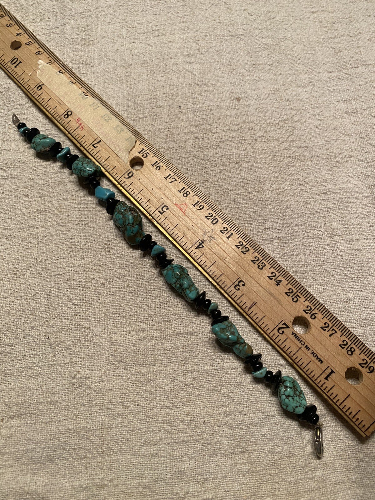 Vintage Turquoise And Hematite Bead Bracelet Claw Clasp