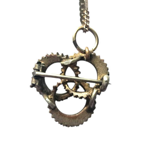 Vintage Etched /Engraved Gold Filled Pendant/Pin~ 24″ Gold Tone Unusual Chain