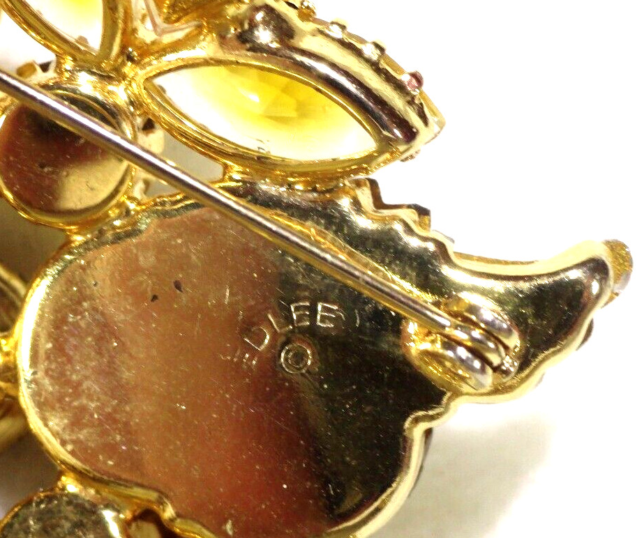 VTG AMAZING EDLEE TOPAZ GIVRE’ MOLDED/ART GLASS ORANGY RS BROOCH PIN EARRING SET