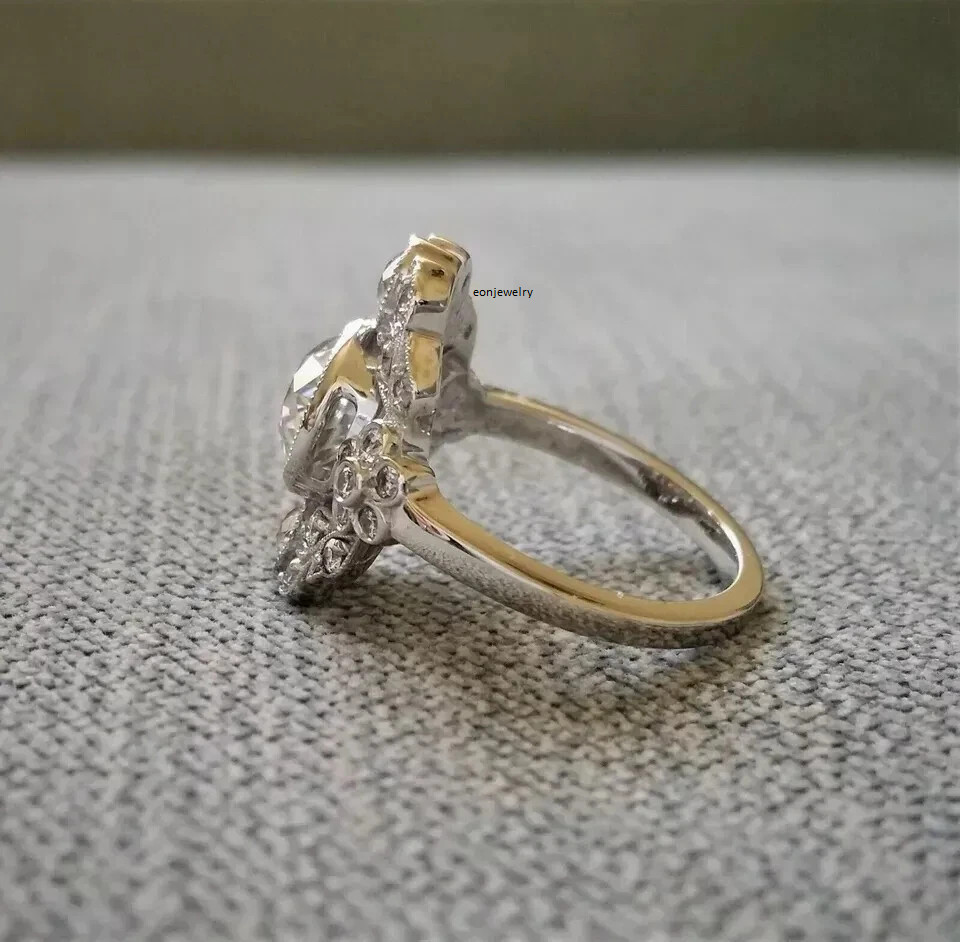 Vintage Art Deco 3.0 Ct Round Cut Diamond Antique Edwardian Engagement Her Ring