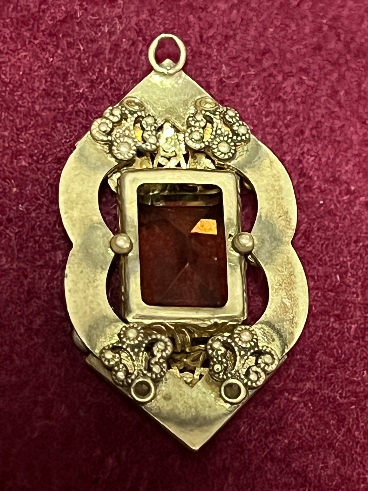 Antique Victorian Pendant Gold Plated Filigree Enamel with Citrine Stone