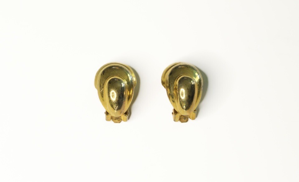 Vintage Christian Dior Gold Tone Modernist Curved Clip-on Earrings