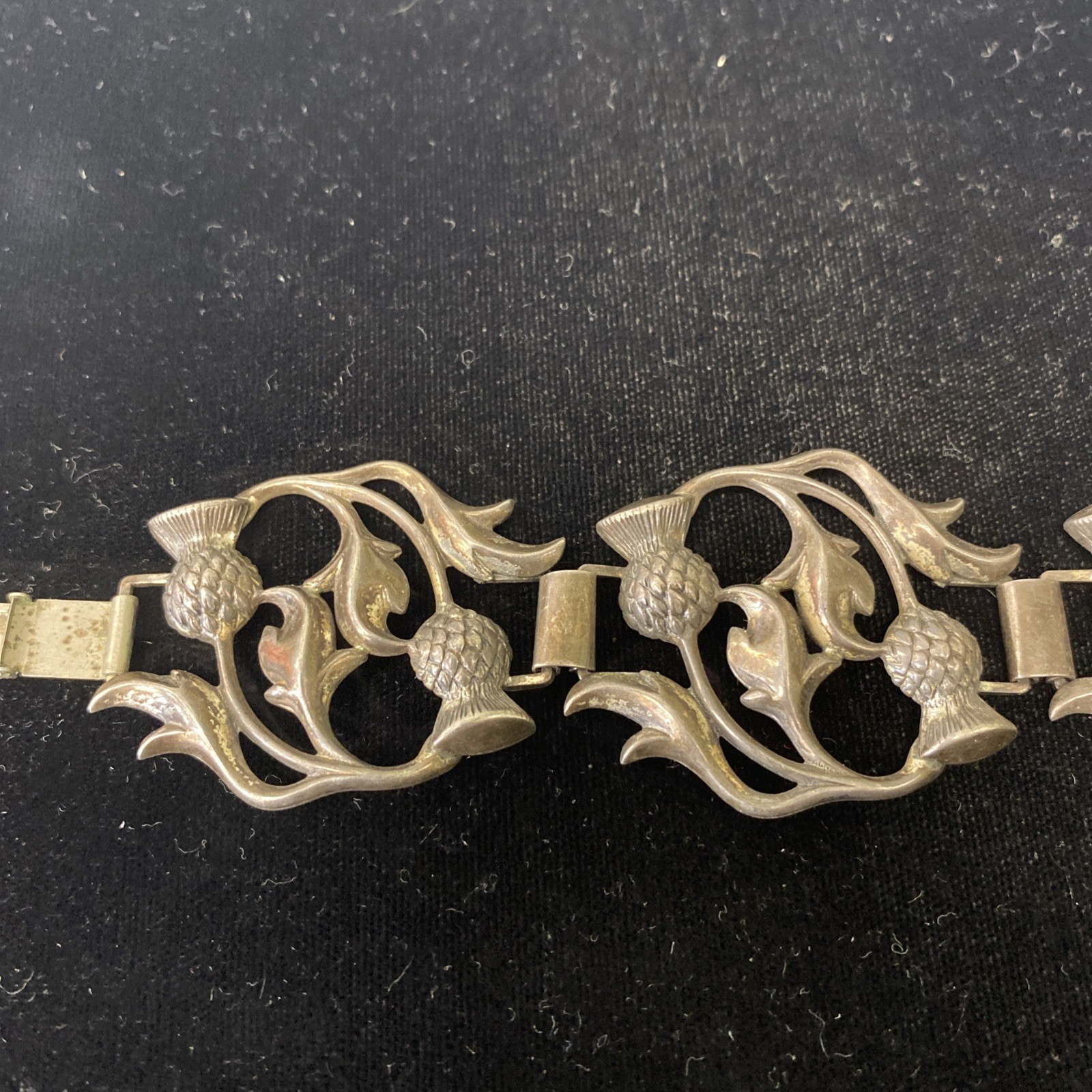 Sterling Silver 7 Inch 30g Panel Bracelet A Repousse Design Of Scottish Thistles