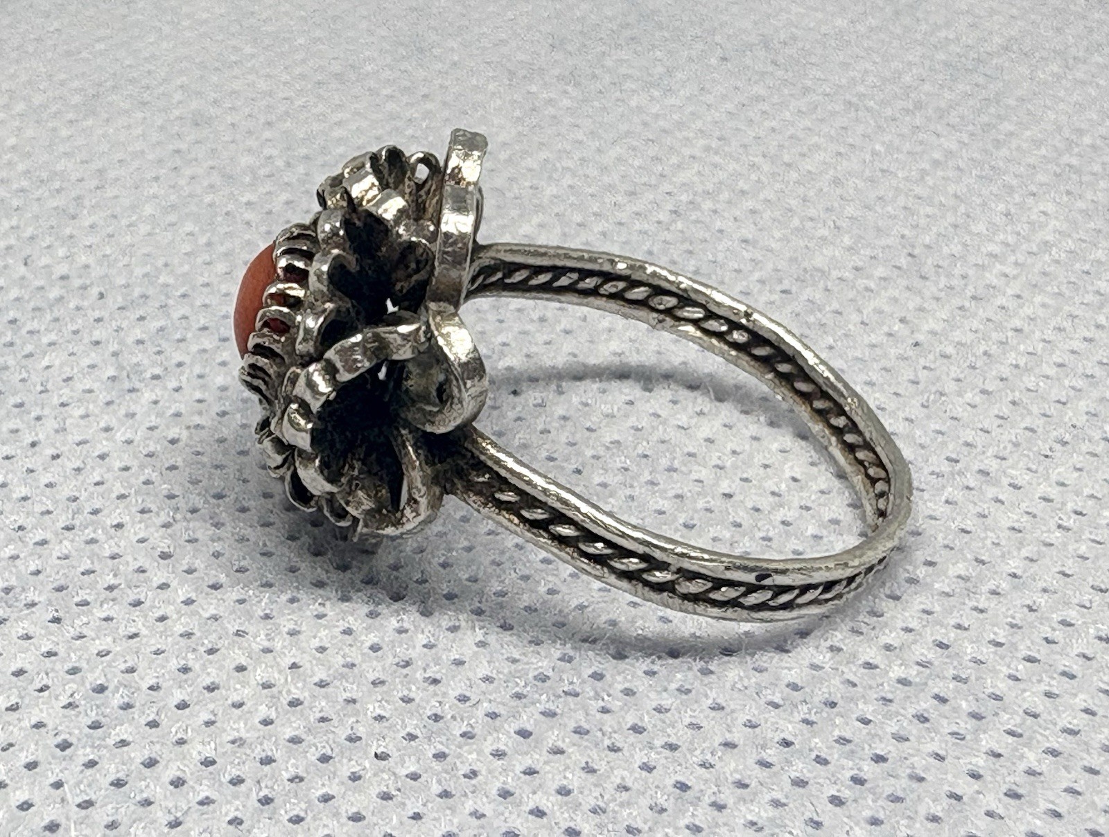 (19) ANTIQUE Historic 1870-1890s Red Coral 800 or 835 Silver size 7.5 Ring (925)