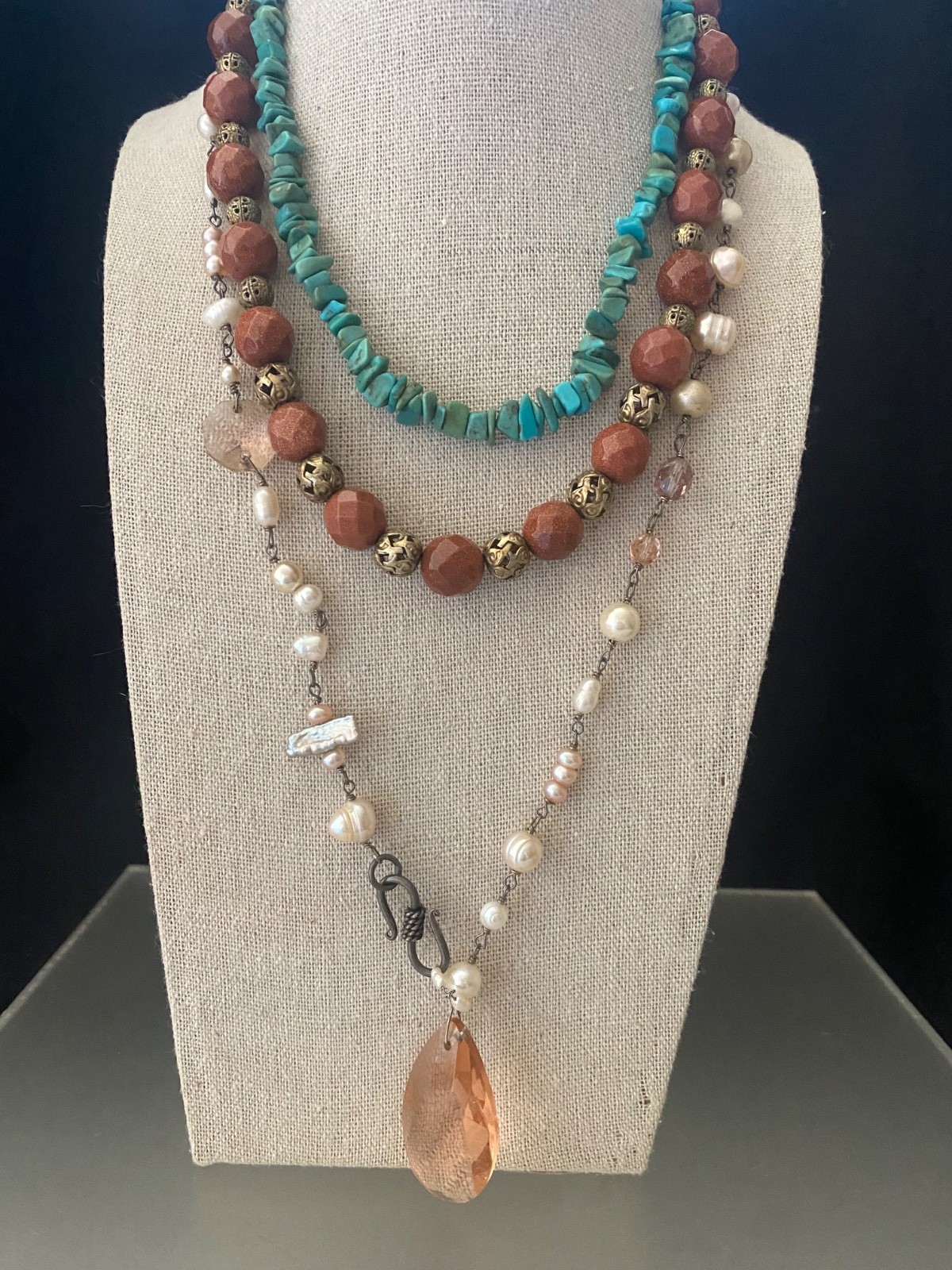Lot 15 Vintage Semi-Precious Gemstone Jewelry Malachite Turquoise Jade Quartz