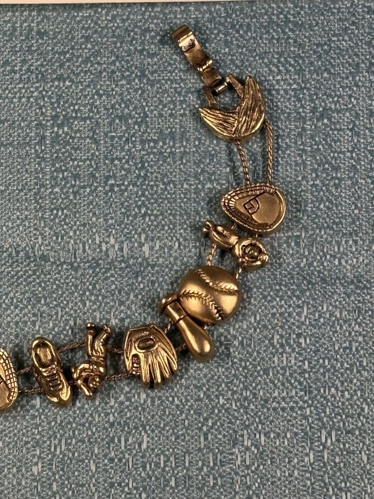 Vintage 1990’s TOFA Baseball Theme Bracelet Charms Gold Tone Made In Korea