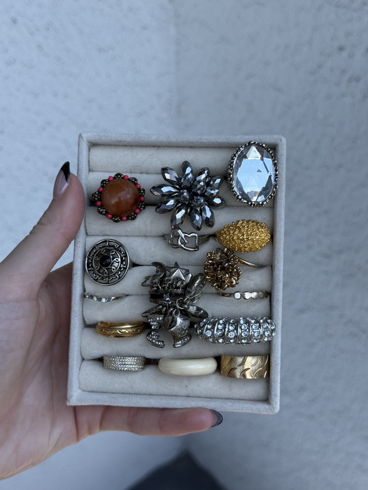 Mixed Lot 16 Fashion Rings Multicolor Metal Rhinestone Mixed Materials Unisex