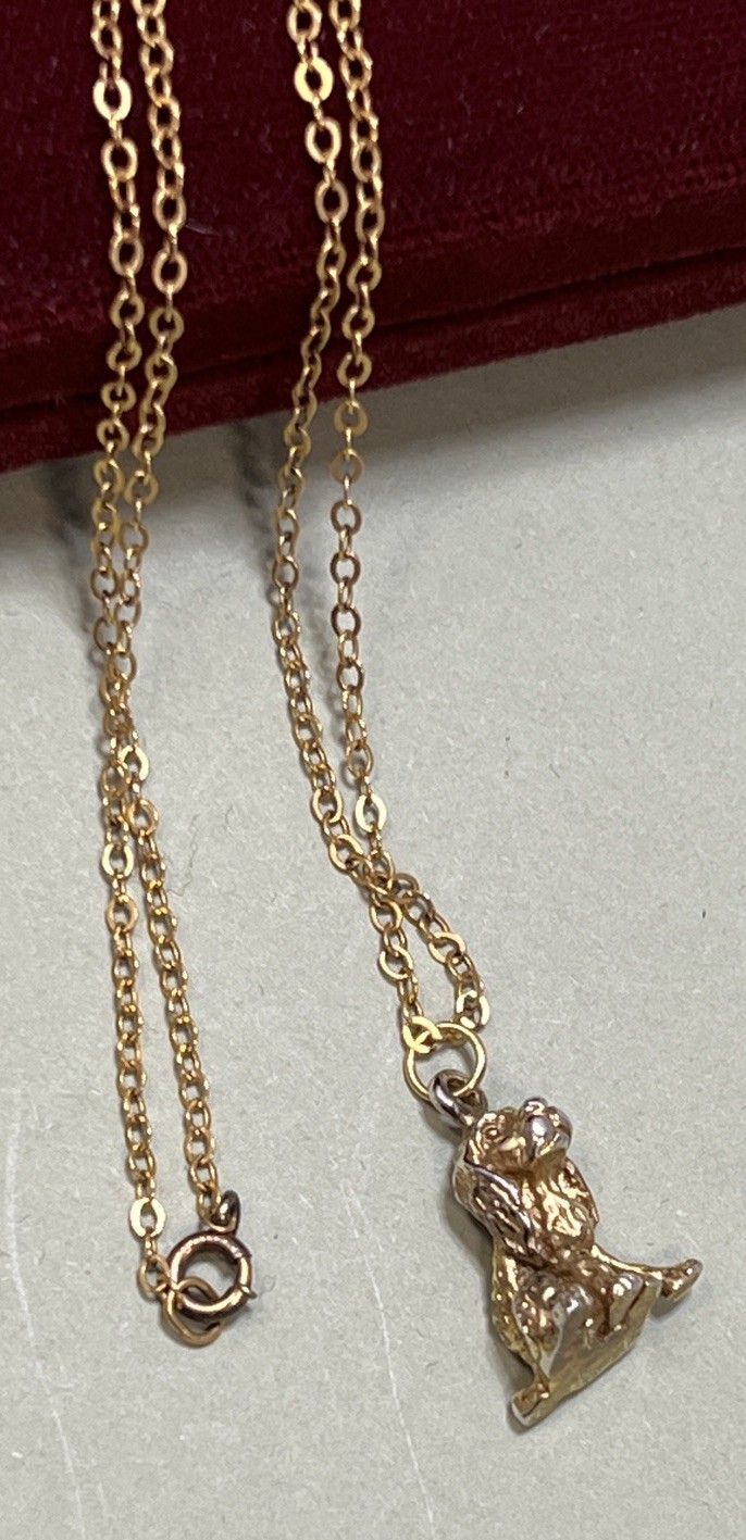 Vintage Cocker Spaniel Dog Pendant Necklace 1/20 Gold Filled 18”Gold Tone .5”