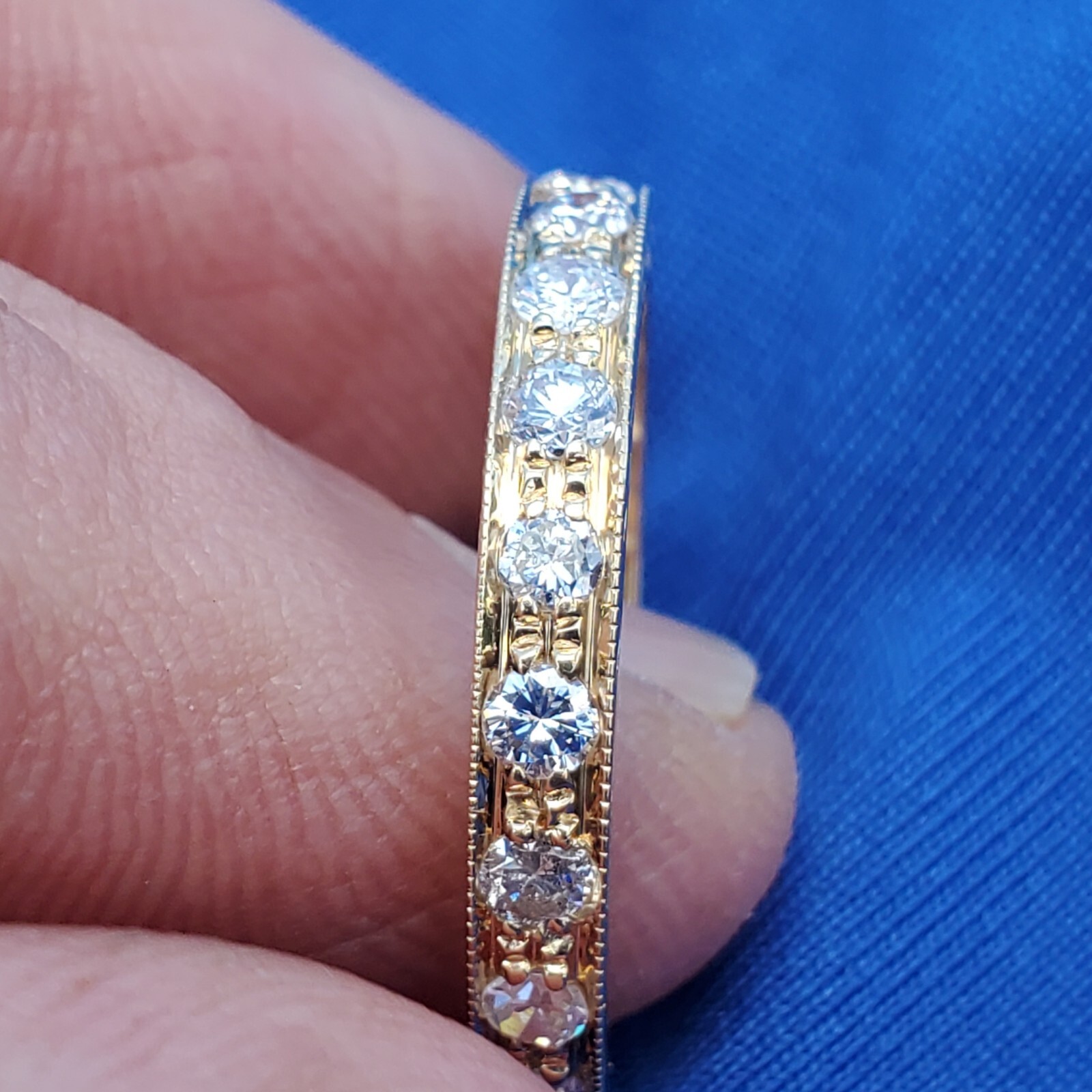 ORIGINAL EARTH MINED DIAMOND Deco Wedding Band SOLID 14K GOLD Eternity Ring 9.5