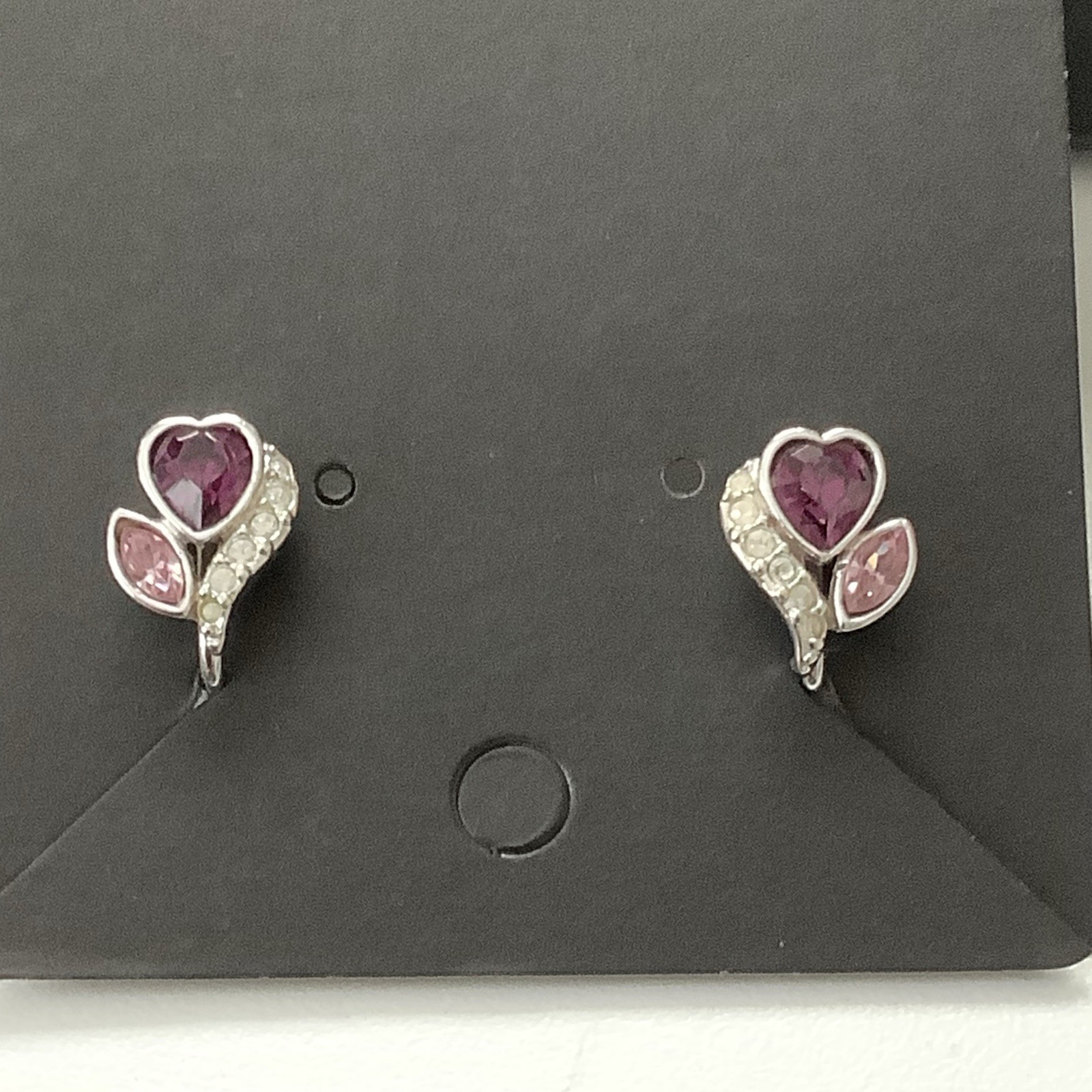 Vintage Pink Heart Clip On Earrings Signed By Unknown Maker