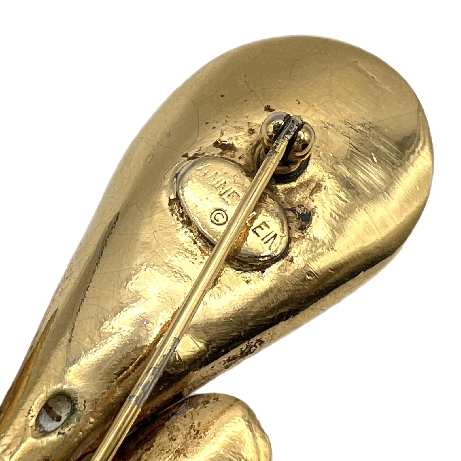 Vintage Anne Klein Calla Lily Brooch Elongated Pearl Gold Tone Flower Pin 3″