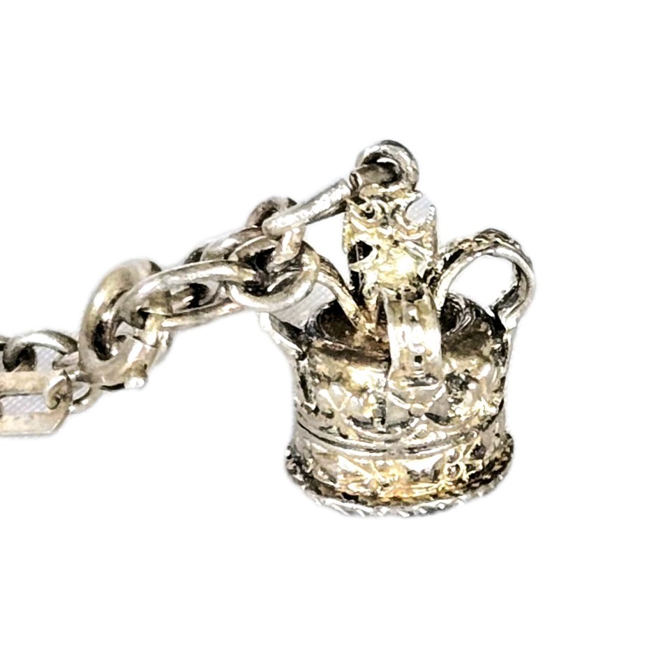 Antique European Silver Charm Bracelet – Cuckoo Clock Crown – 7.5″ – 9.86 Grams