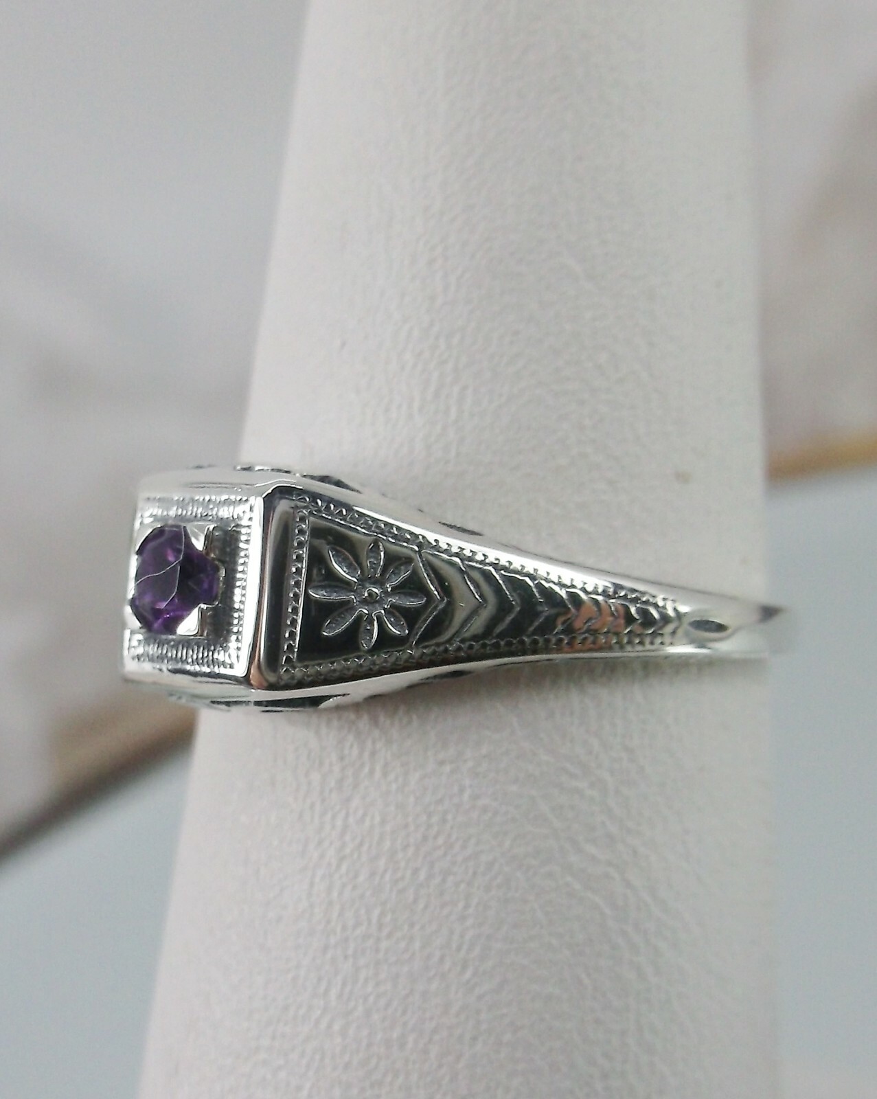 NATURAL Amethyst Ring, Art Deco Wedding Revival Jewelry (Custom-Made) US SELLER