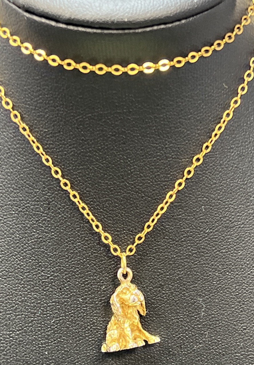 Vintage Cocker Spaniel Dog Pendant Necklace 1/20 Gold Filled 18”Gold Tone .5”