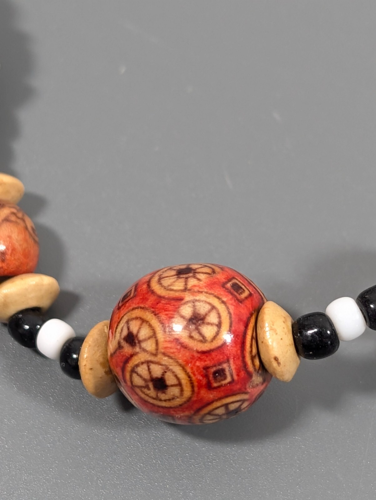 Vintage Brown Wood Tribal Boho Western Black Bead Necklace 20 in