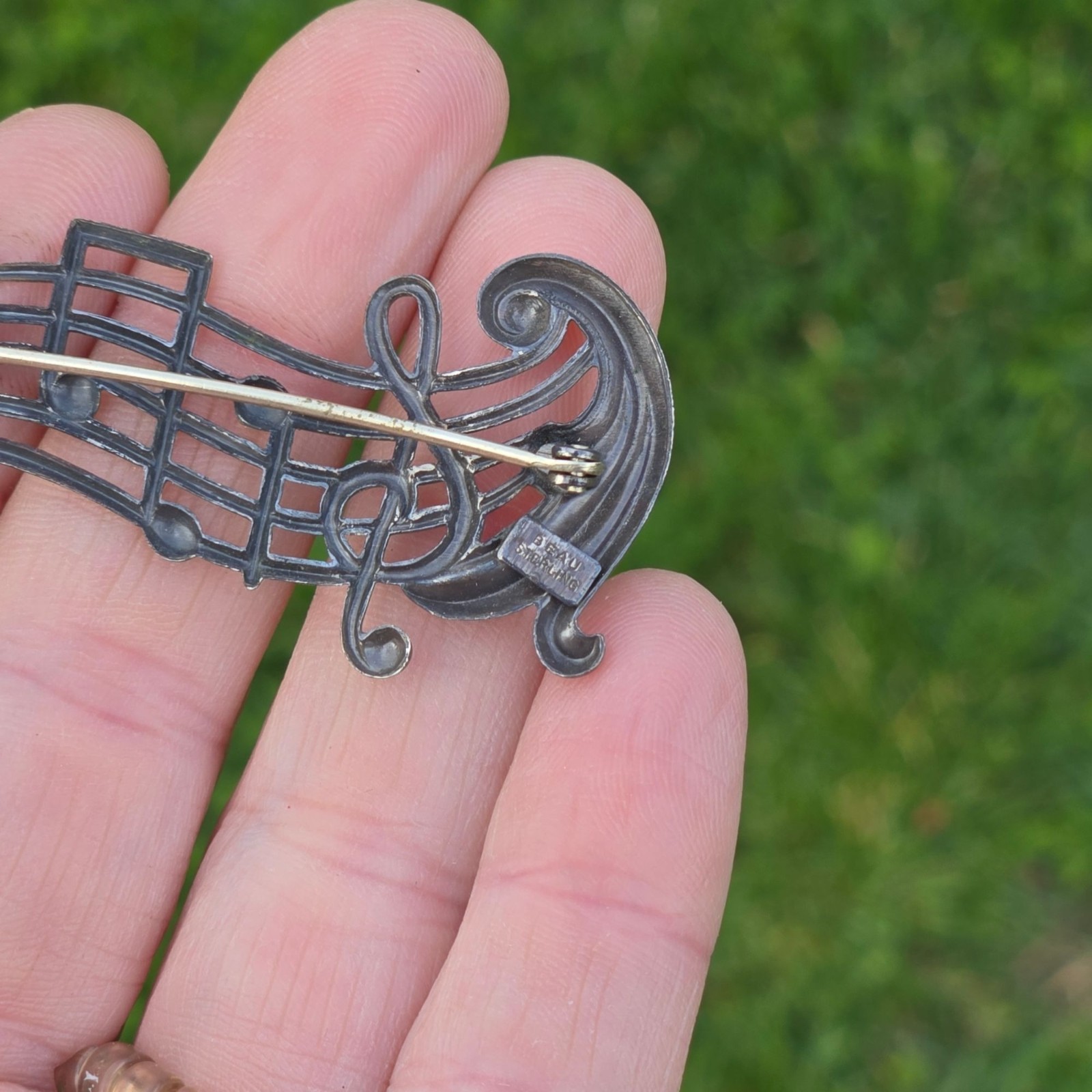 Antique Musical Notes Brooch Sterling silver Art Deco Jewelry Musician gift 5 g