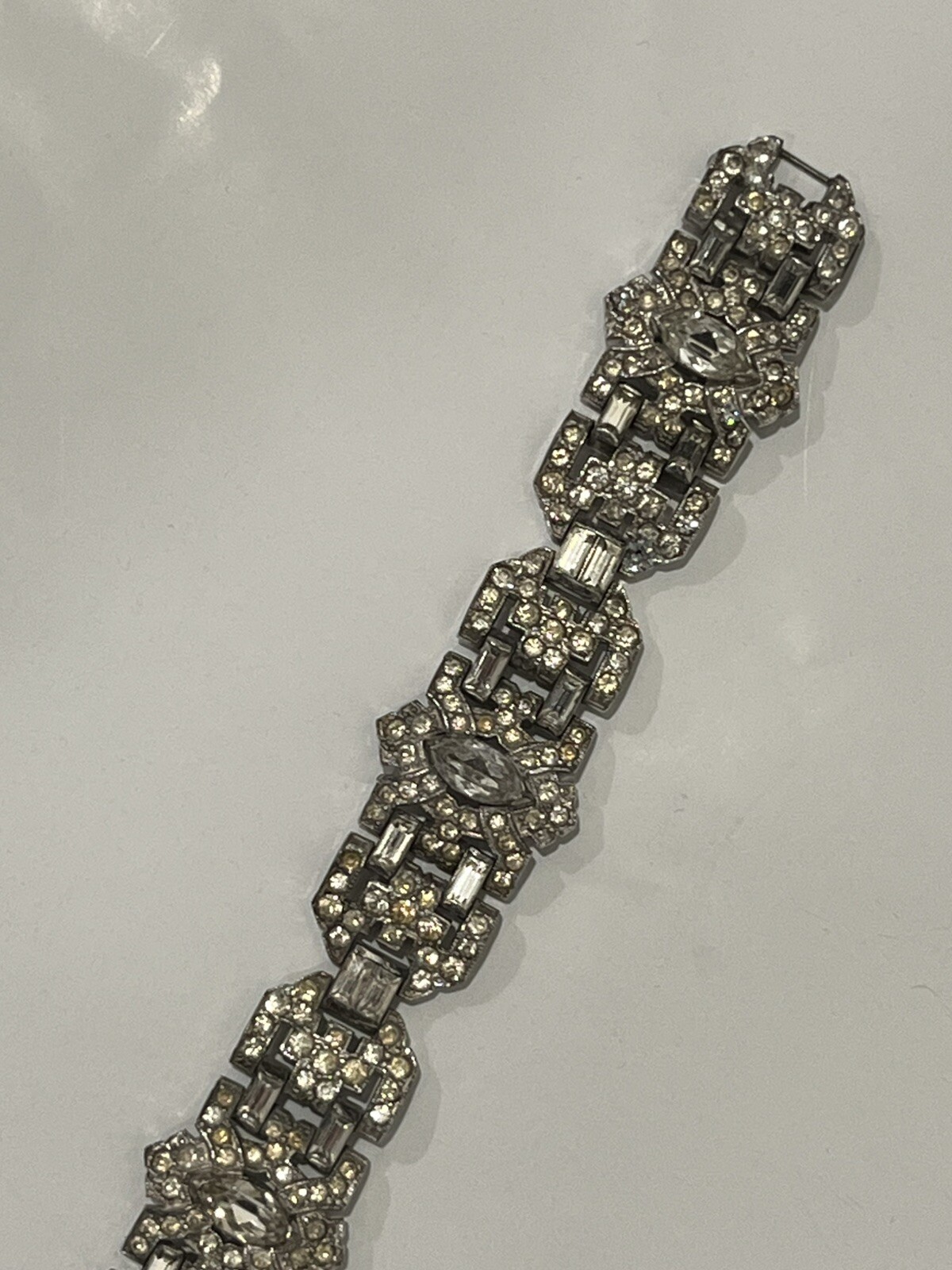 KTF TRIFARI 1930’S BRACELET Art Deco Wide Pave CLEAR Rhinestone Baguette 7.25