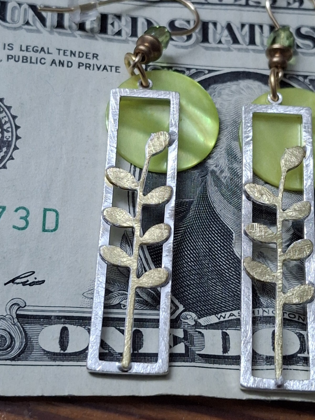 14k GF Gold Filled Earrings Green Leaf