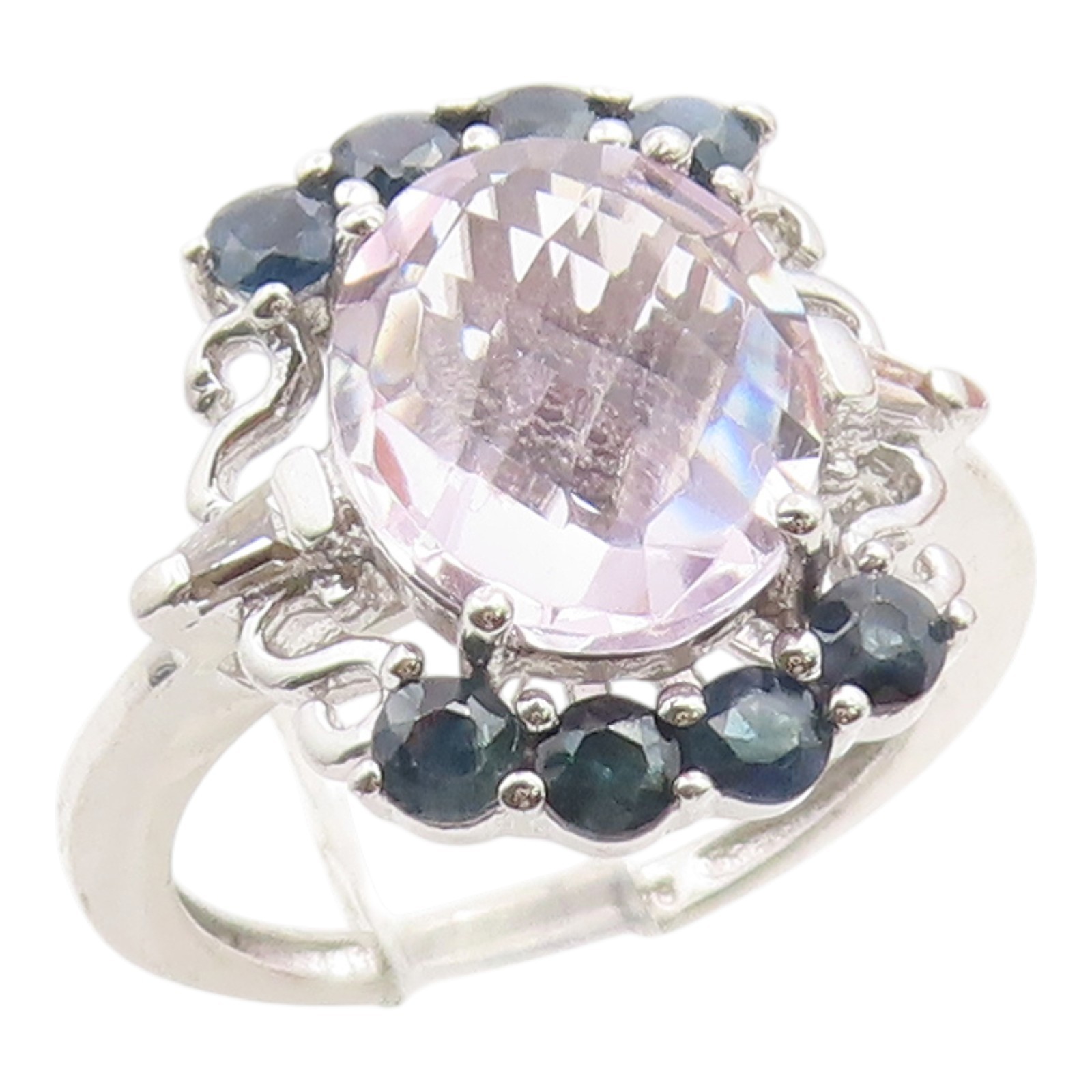 925 Sterling Silver Vintage Ring Elegant Amethyst & Sapphire Band Sz 8 RG36046