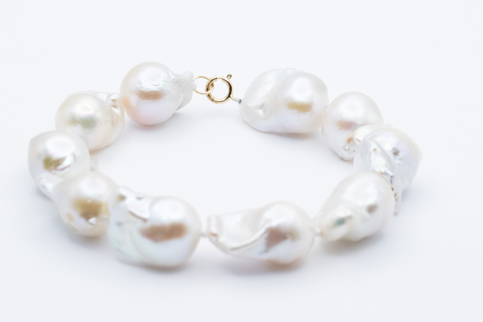14k Yellow Gold Big Baroque Pearls Bracelet Bridal Wedding Event 585