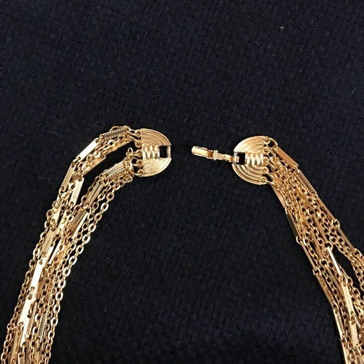 Vintage Gold Tone Mixed Chain Multi-Strand Layered Statement Choker Retro