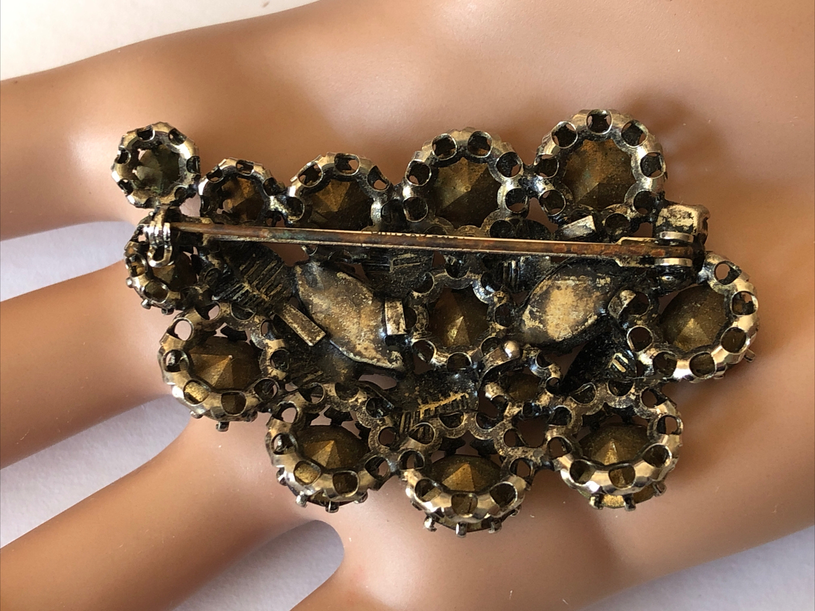 Antique Made in Australia Topaz Crystral Leaf Pin Brooch