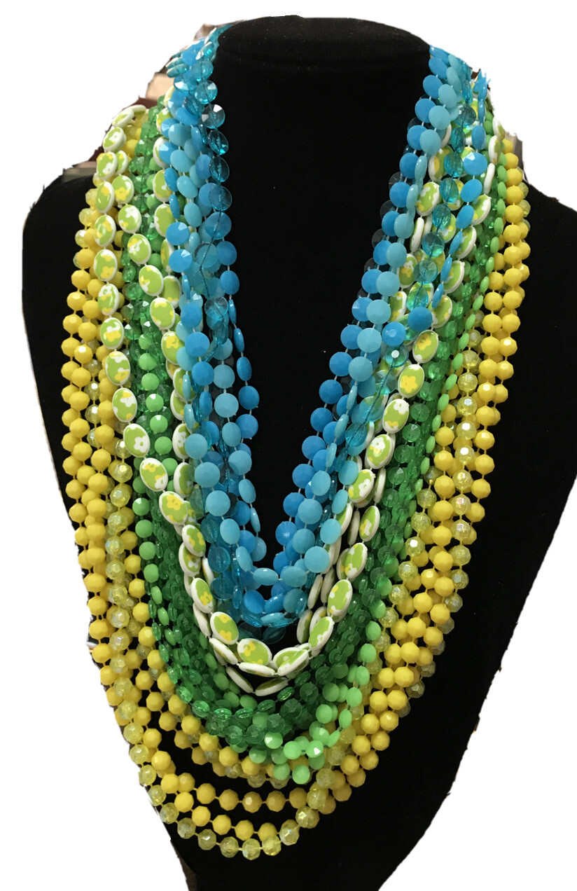 VINTAGE JAPAN HONG KONG LUCITE BRIGHT COLORED MULTI STRAND FLAPPER NECKLACE LOT