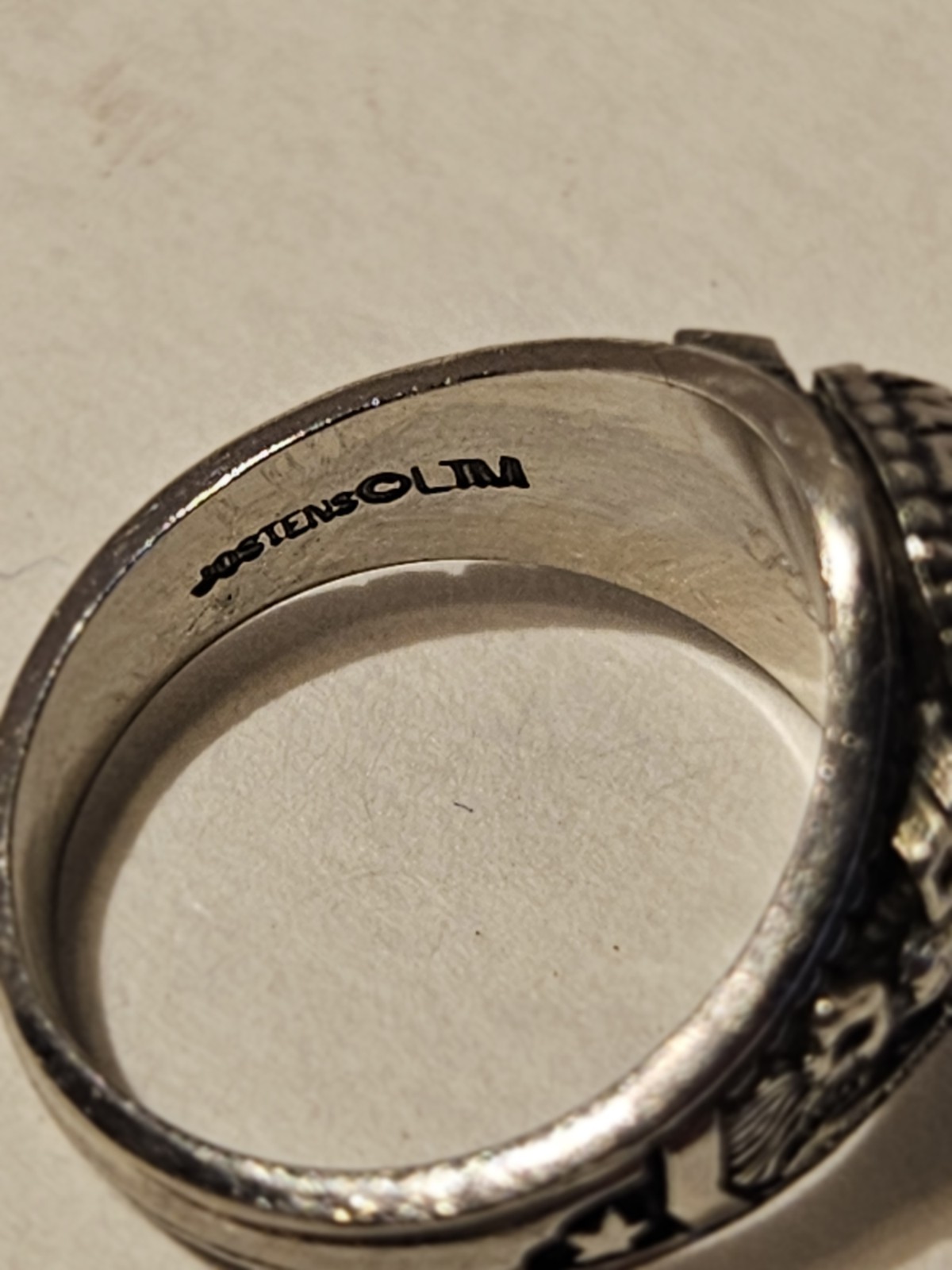 VINTAGE LADIES CLASS RING, SZ. 6.25, JOSTENS LTM, SILVERTONE, PURPLE STONE, 1984