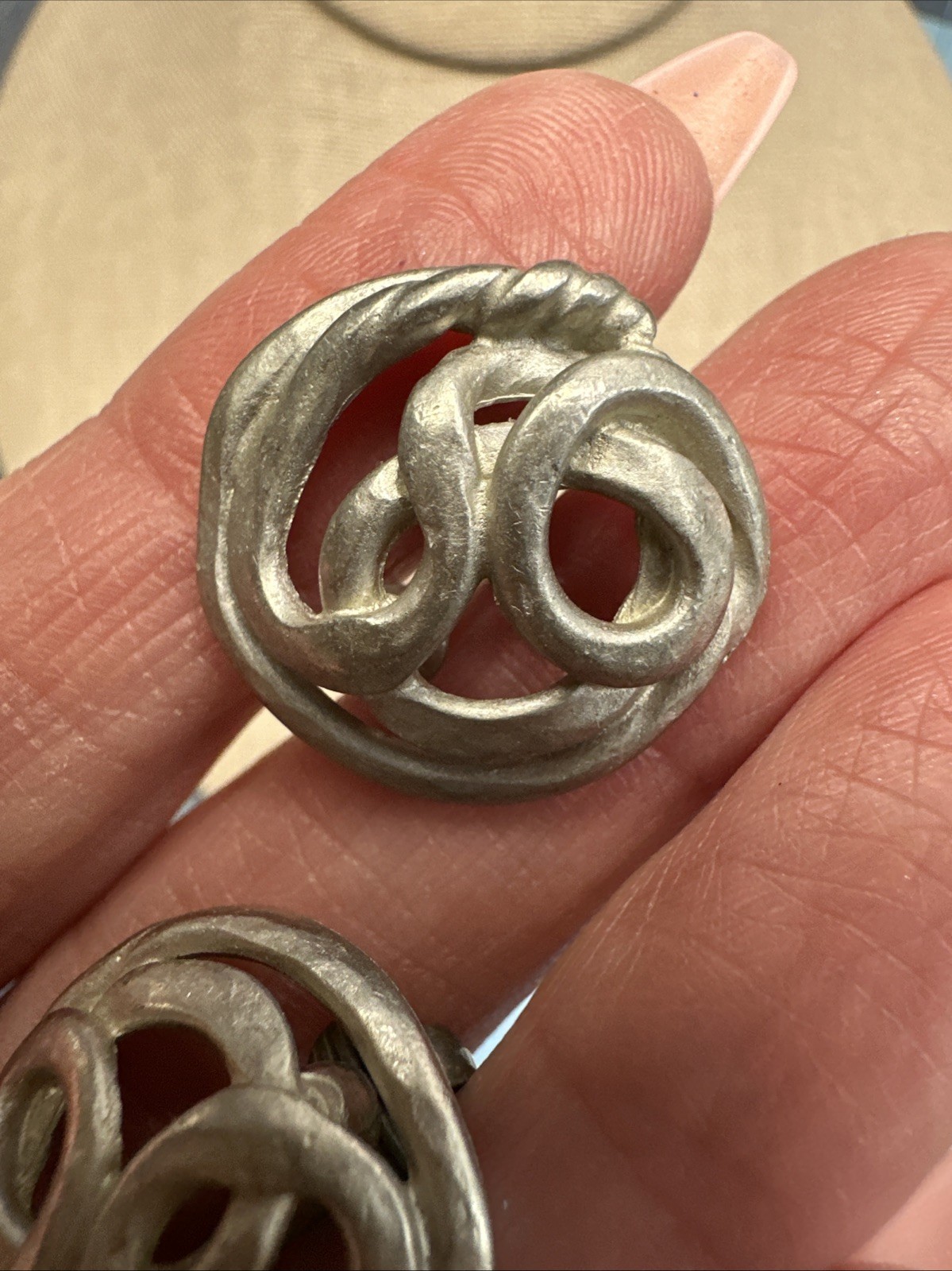 Unique Swirl Silvertone Clip On Approximately 50S Art J101