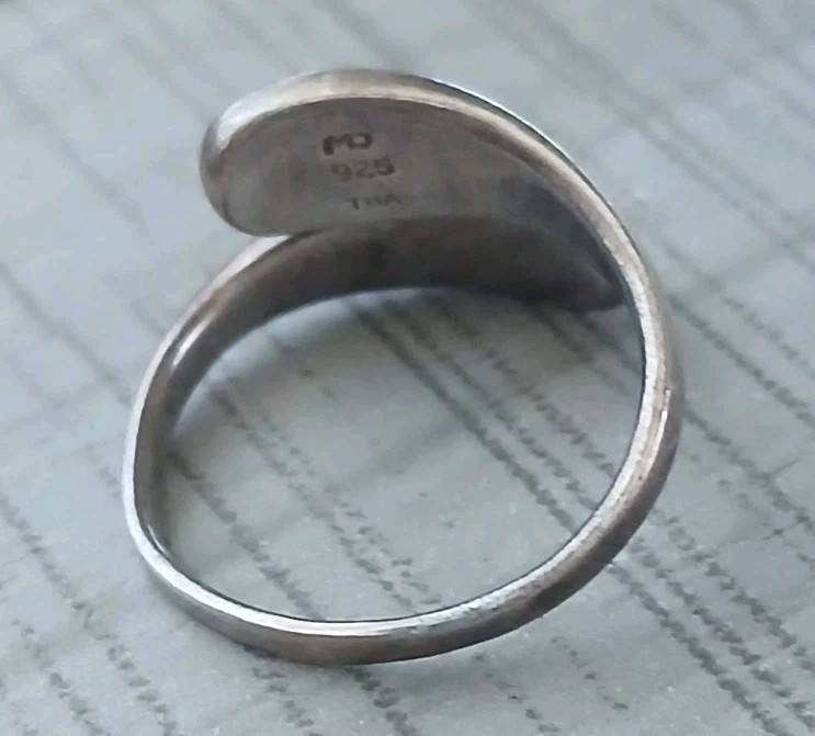 Vintage Sterling Silver Mother Of Pearl Inlay Adjustable Ring 5.5-8