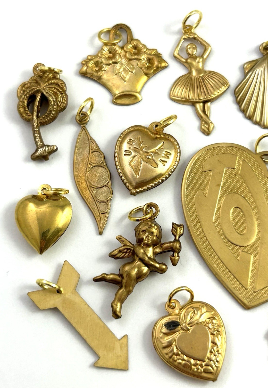 Vintage Jewelry Lot Charm Pendant Heart LOVE Ballerina Dog BRASS AS IS CRAFT