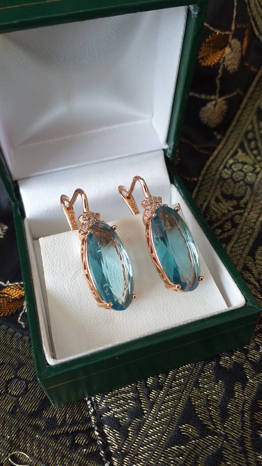 Vintage 1990-s 14 Ct Rolled Gold Large Blue Topaz Earrings-Hallmarked 585 RG