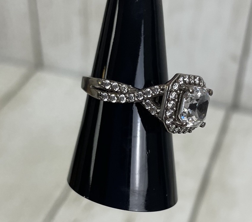 Sterling Silver 925 SJD White CZ Halo Engagement Wedding Ring Size 7.75