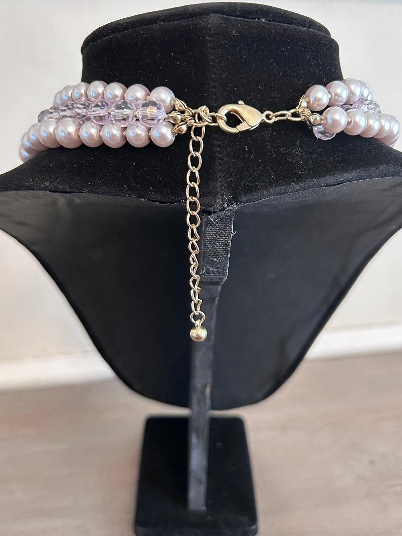 Necklace Pearl Beaded Layered Statement Multi Strand Purple Lilac Spring Summer