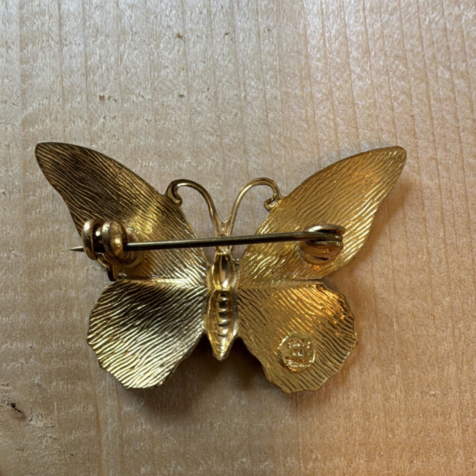 Butterfly Enamel Metal Brooch Pin Orange Black Cream 2in Made in Germany
