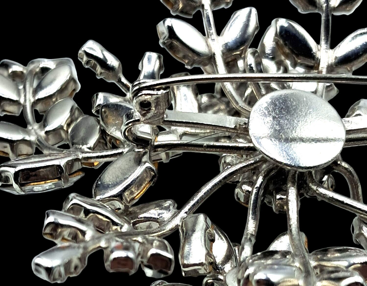 Vintage Rhinestone Floral Brooch Massive Pin Austria ? Costume Jewelry