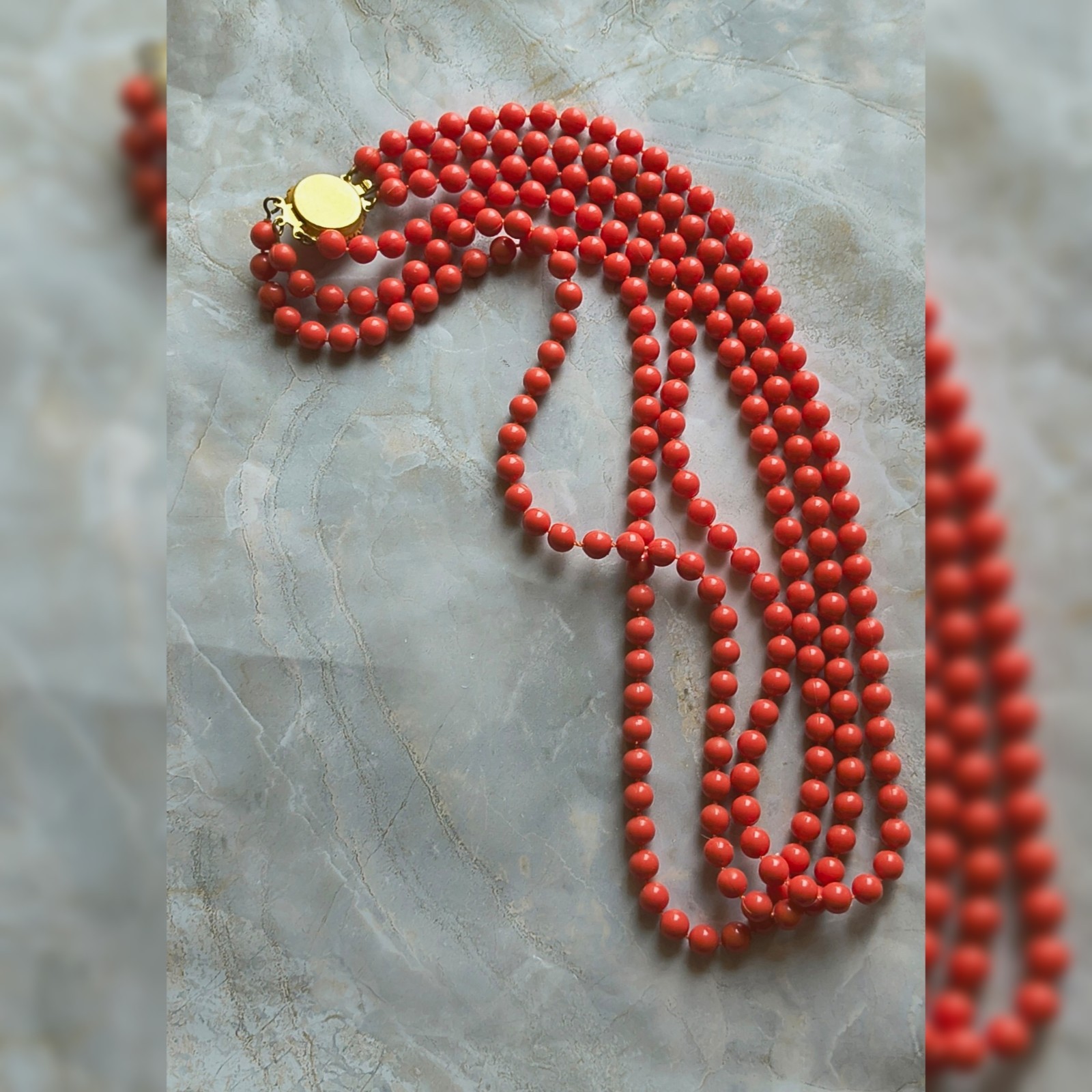 Vintage 60s Spring Bright Orange Acrylic Multi Strand Beaded Statement Necklace