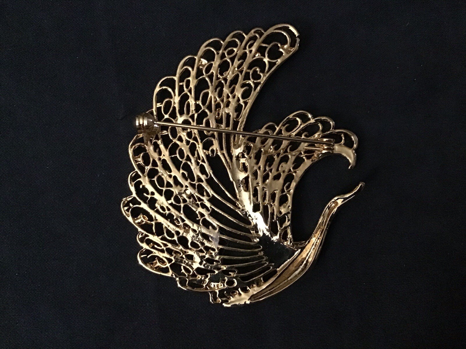 Vtg Peacock GoldT Brooch Multi Color Rhinestones Statement Trendy Style 3”