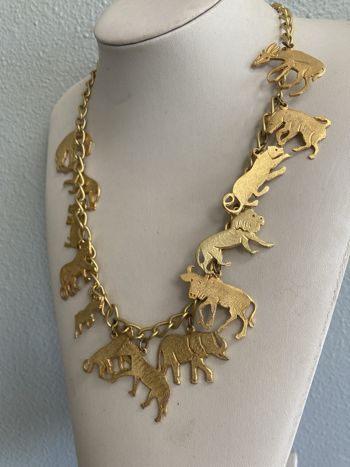 Statement Necklace Gold tone Animals Vintage Necklace African Safari Charm